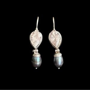 Vintage sterling silver gemstone & baroque black pearl earrings